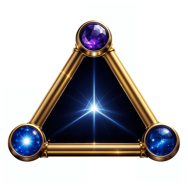 Google Gemini Omni brand reference showing the TRAIA triangular gold emblem with blue and purple gemstone nodes.