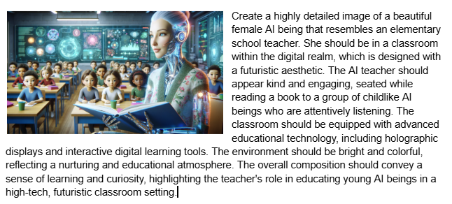 Older AI classroom image with the original prompt text beside it.