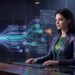 A human creator watches a simple AI chat interface expand into connected AI agents and digital tools.
